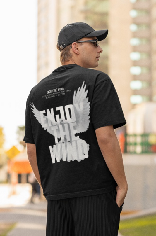 Oversize Black T-Shirt Enjoy The Wind